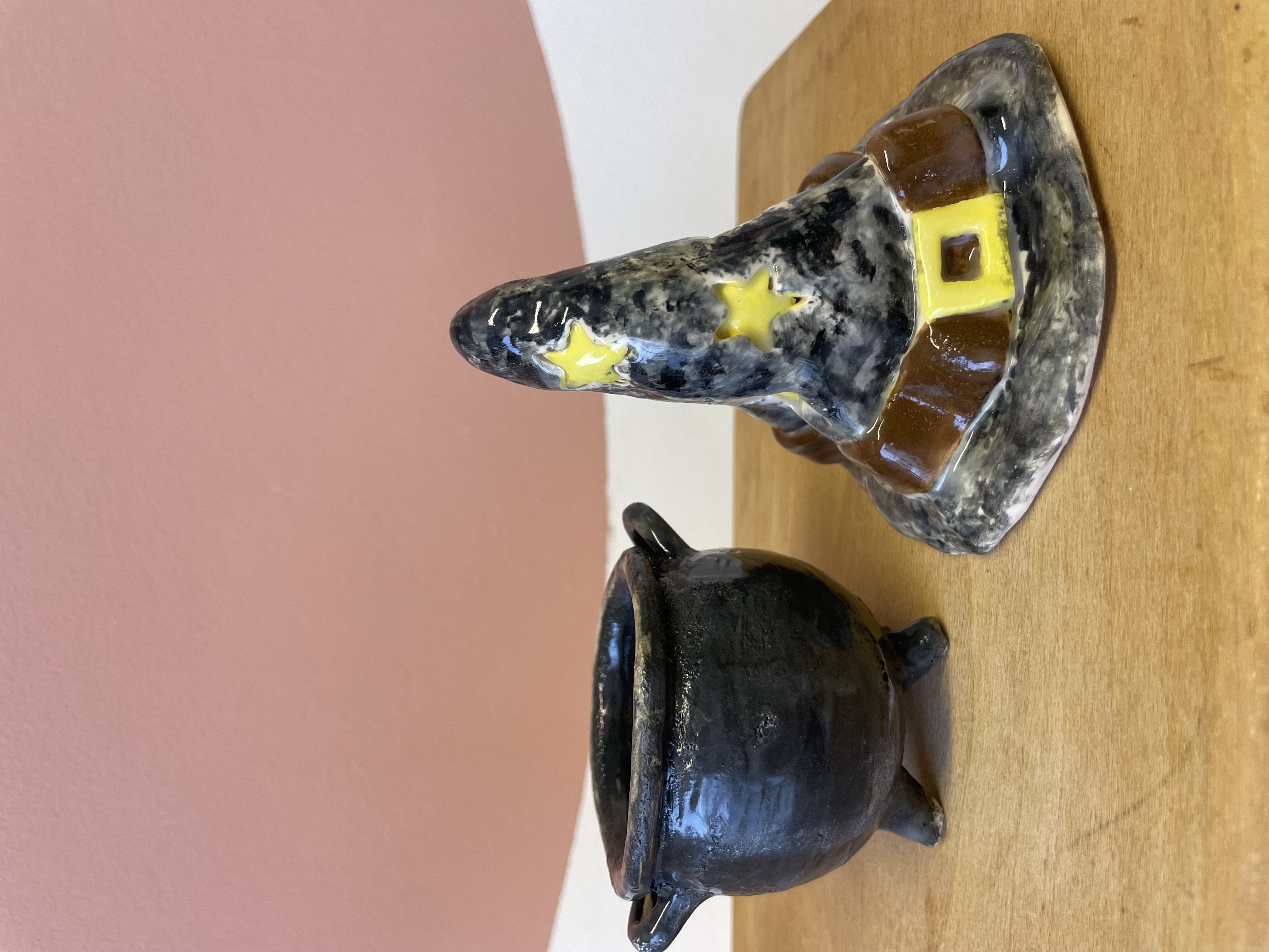 Pottery Witches Hat & Cauldron 