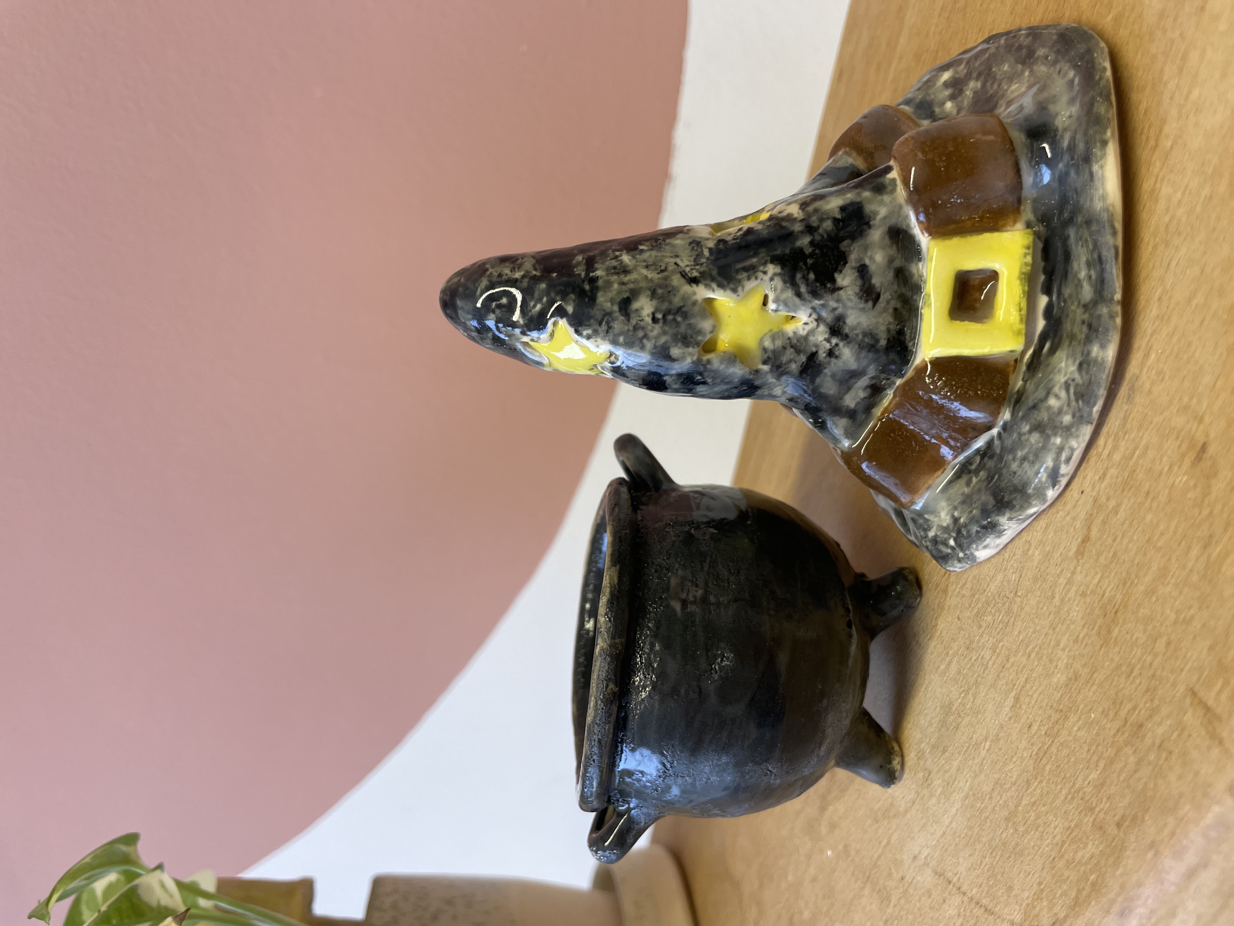 Pottery Witches Hat & Cauldron 