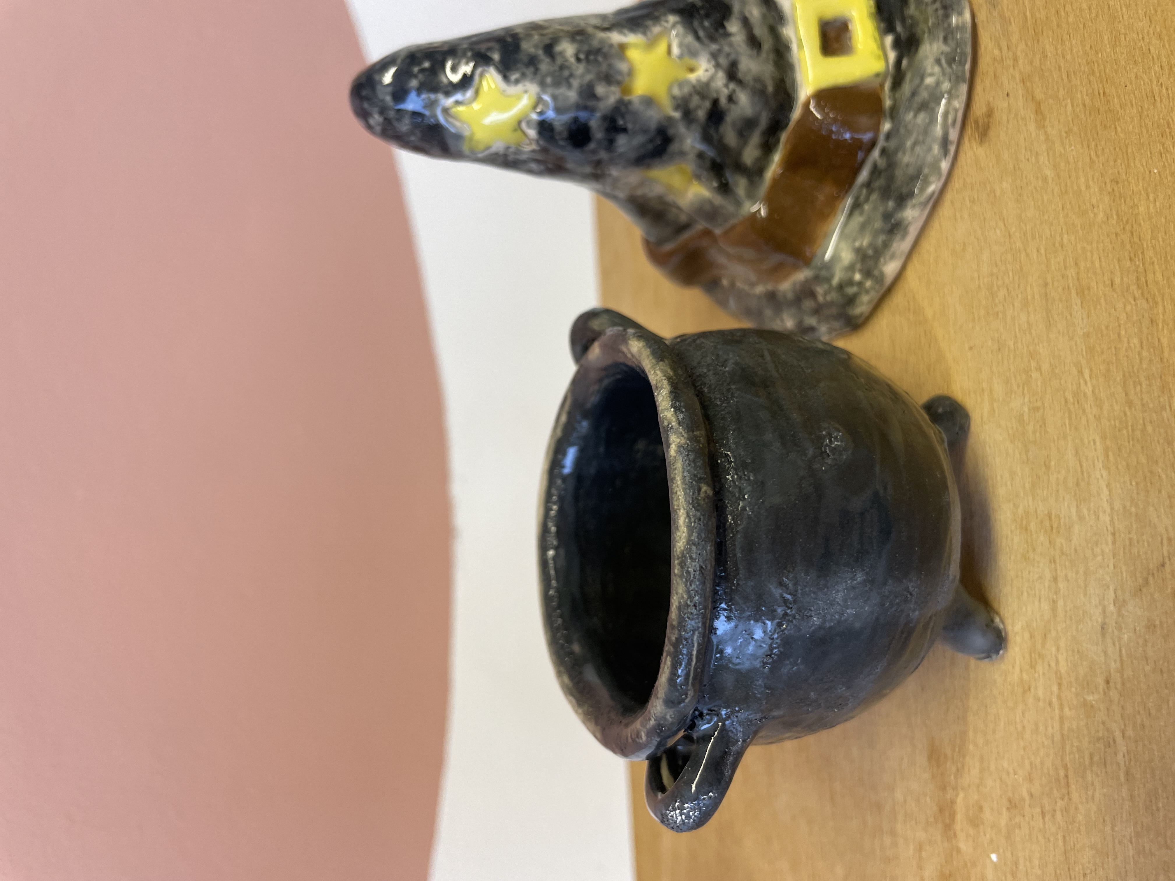 Pottery Witches Hat & Cauldron 