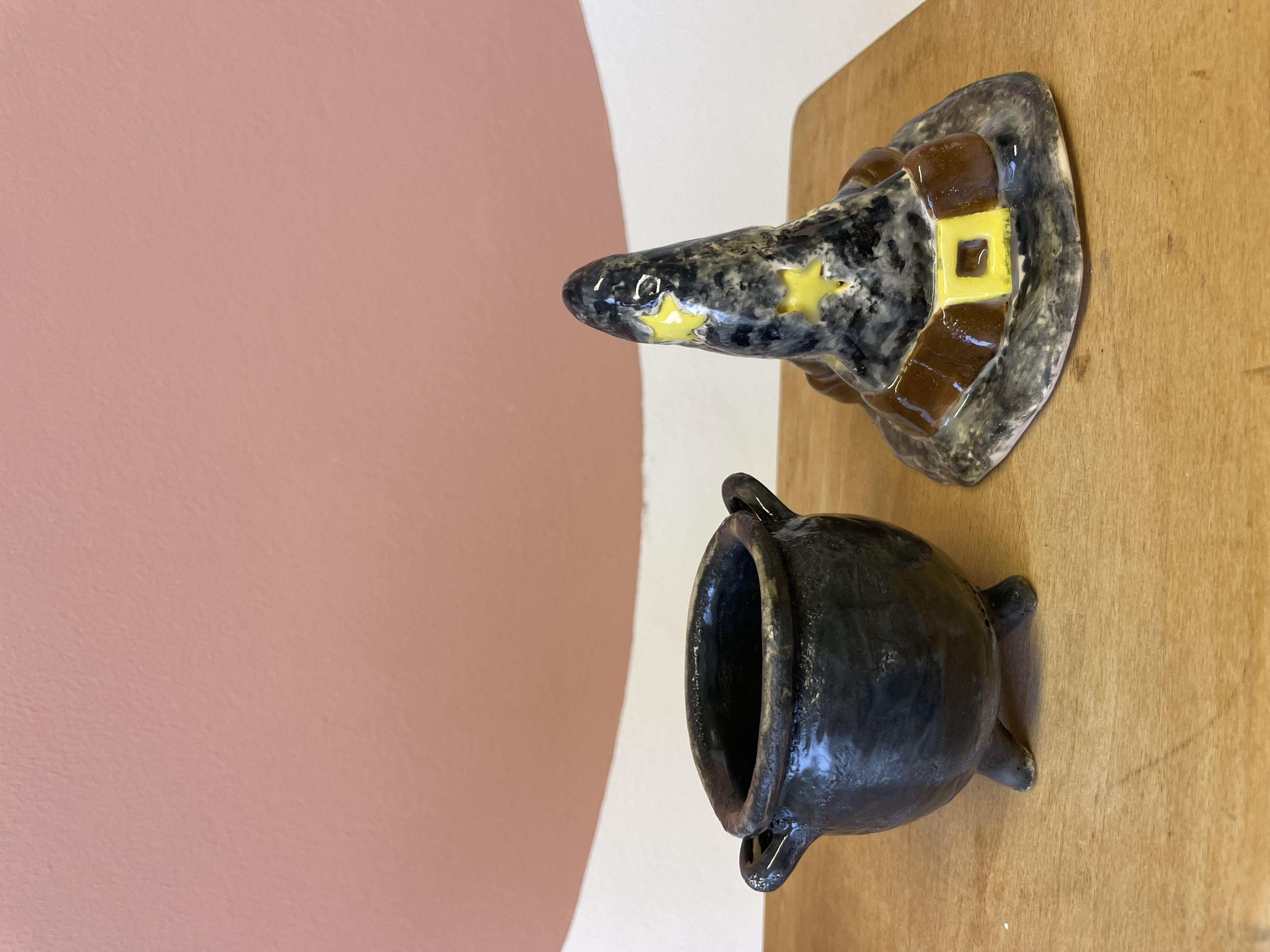 Pottery Witches Hat & Cauldron 