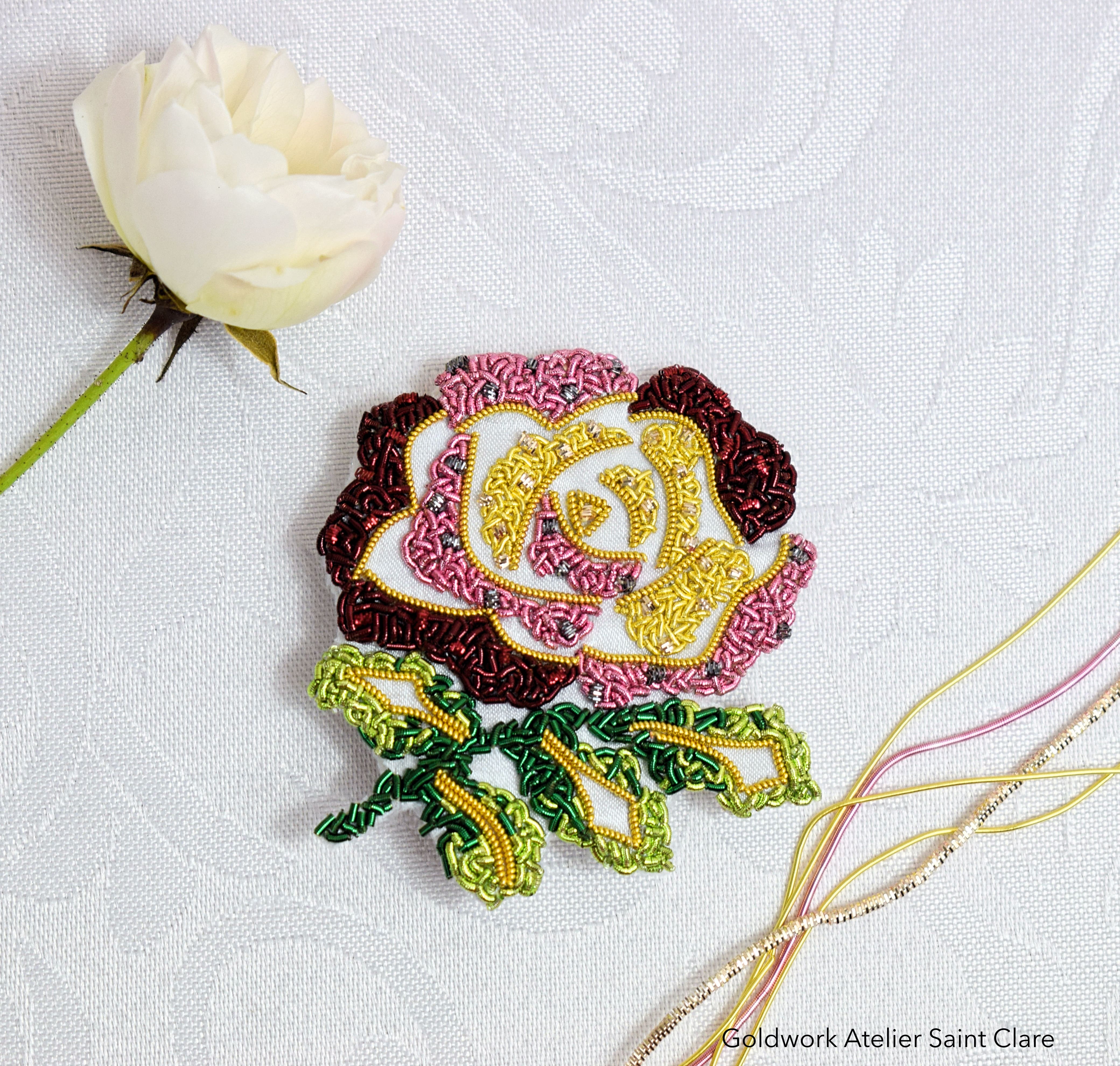 Goldwork embroidery, Exquisite rose: Live Zoom class