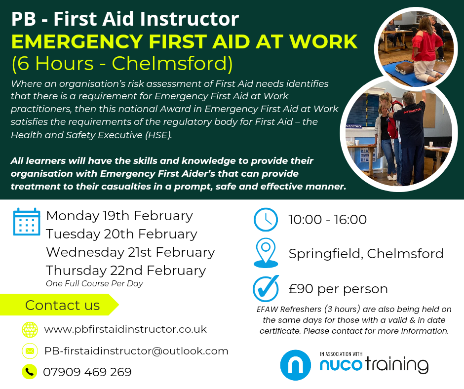 Emergency First Aid at Work (EFAW) - Chelmsford 