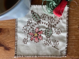 Kantha embroidery mug rug crafternoon tea