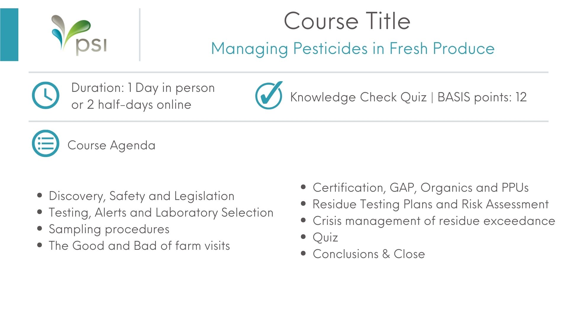 Food Safety Course: Managing Pesticides in Fresh Produce