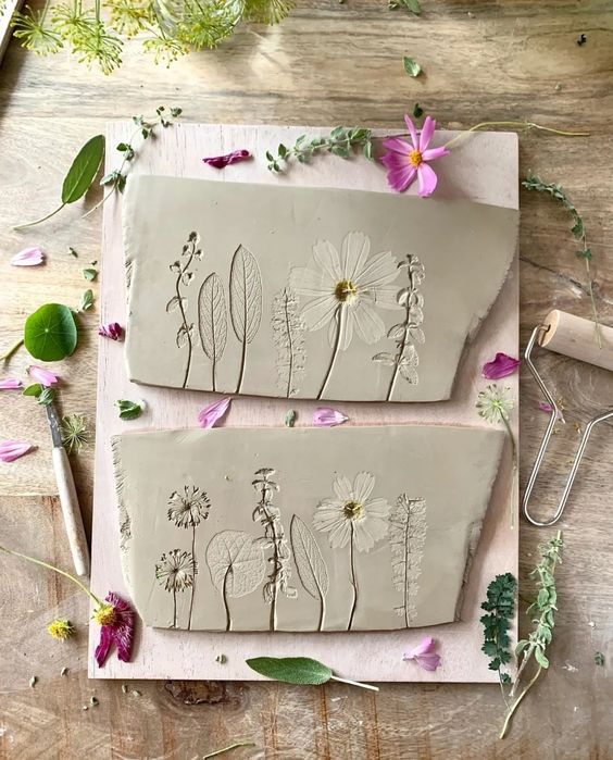 Botanical imprint ceramic dishes (junior)