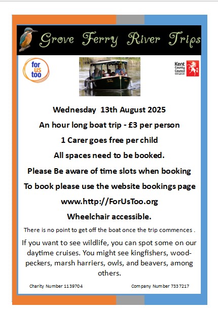 Grove Ferry River Cruise 12-5pm  Wednesday 13th August 