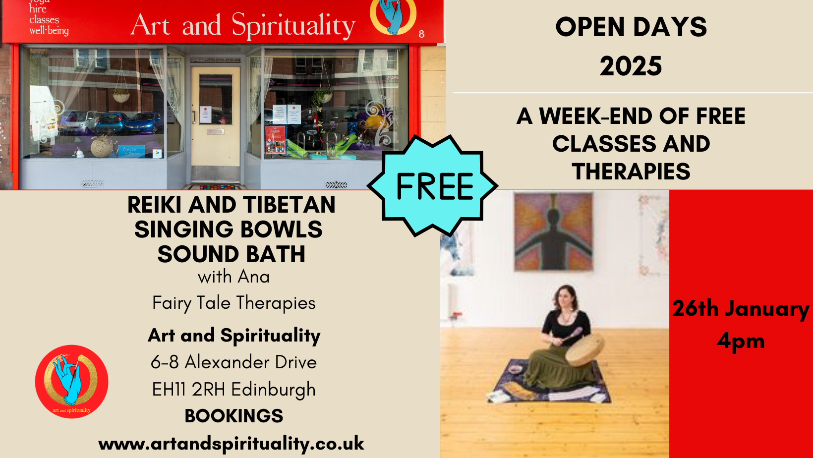 FREE OPEN DAYS: 26th Jan REIKI AND TIBETAN SINGING BOWLS SOUND BATH