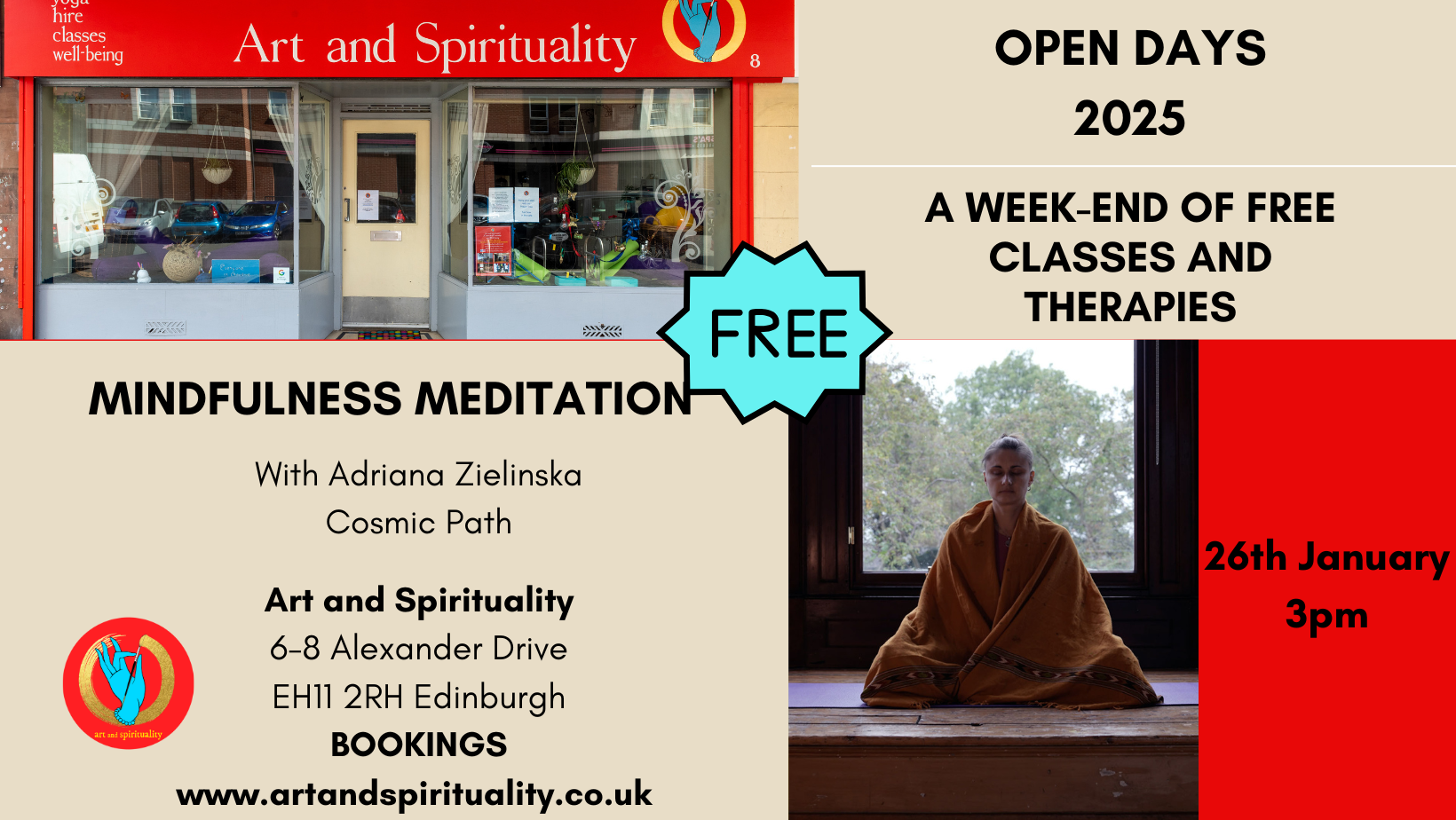 FREE OPEN DAYS: 26th Jan MINDFULNESS MEDITATION