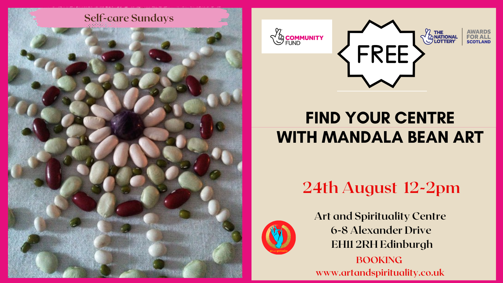 24th August FREE FIND YOUR CENTRE WITH MANDALA BEAN ART