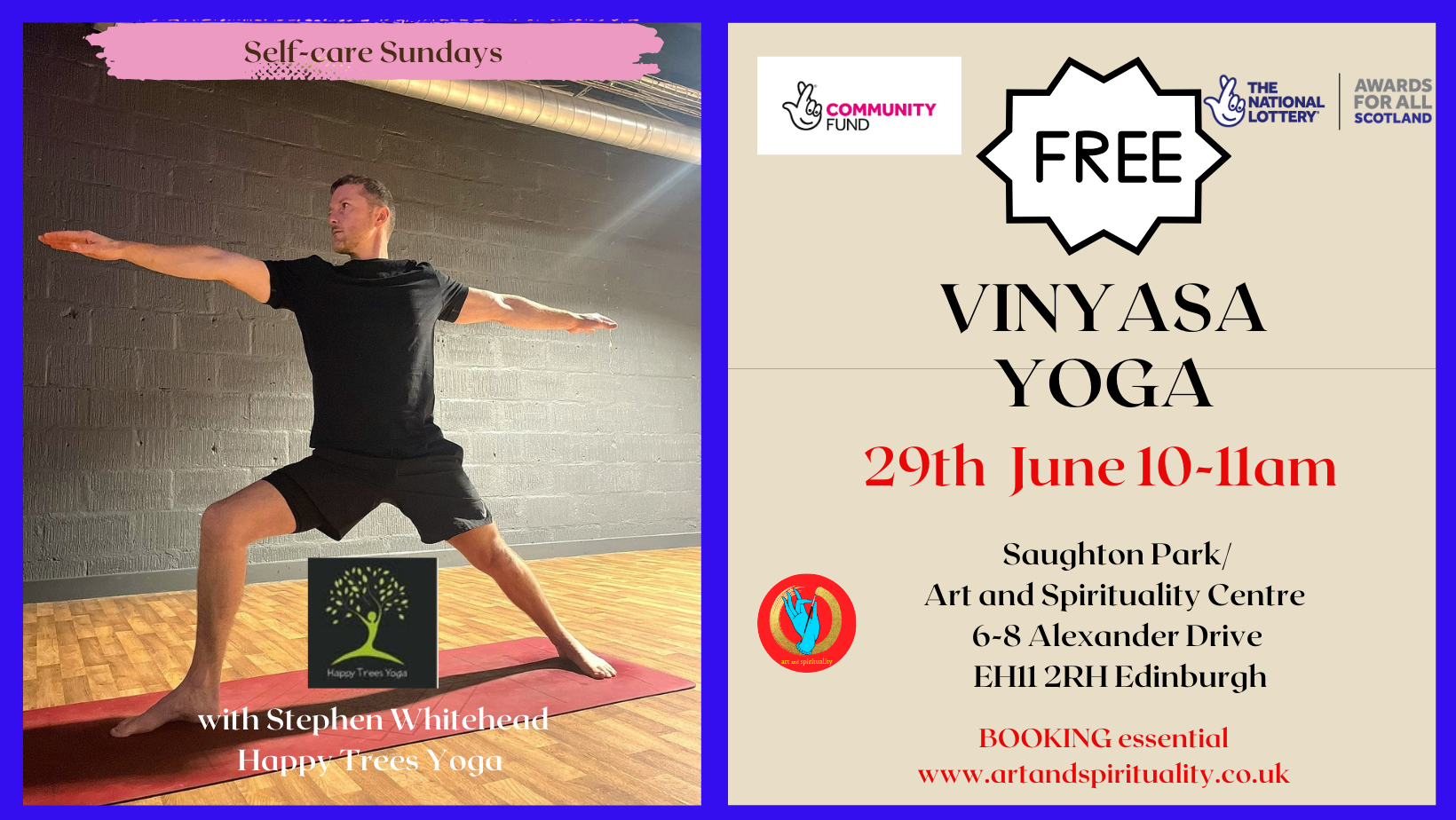 29th June  FREE VINYASA YOGA in the park/studio