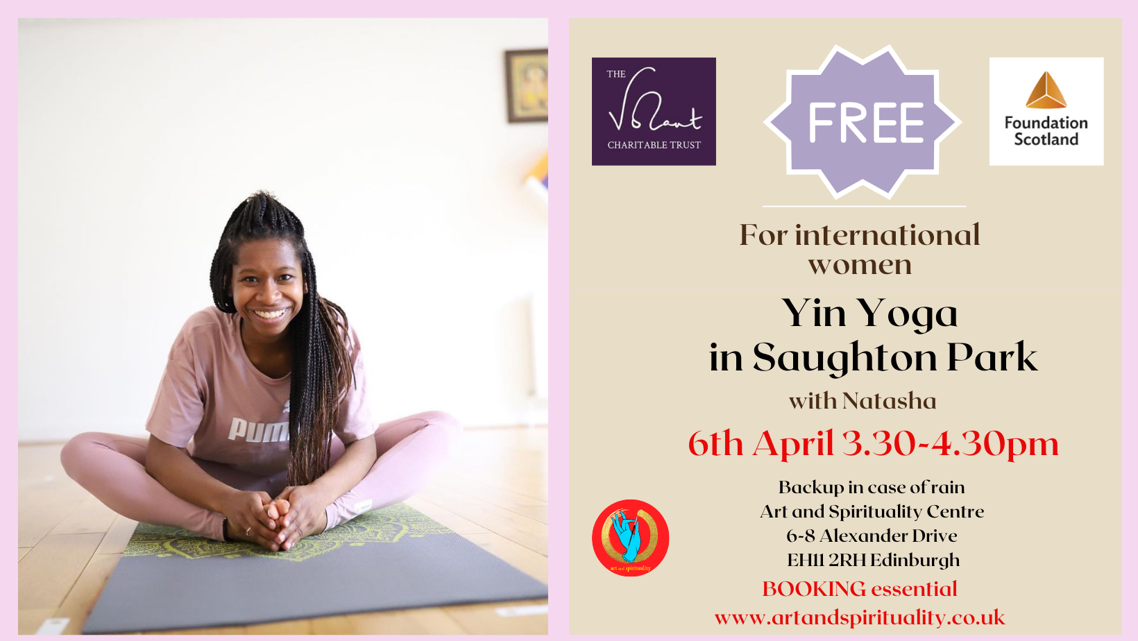 6th April 3.30-4.30pm FREE YIN YOGA in the park/studio