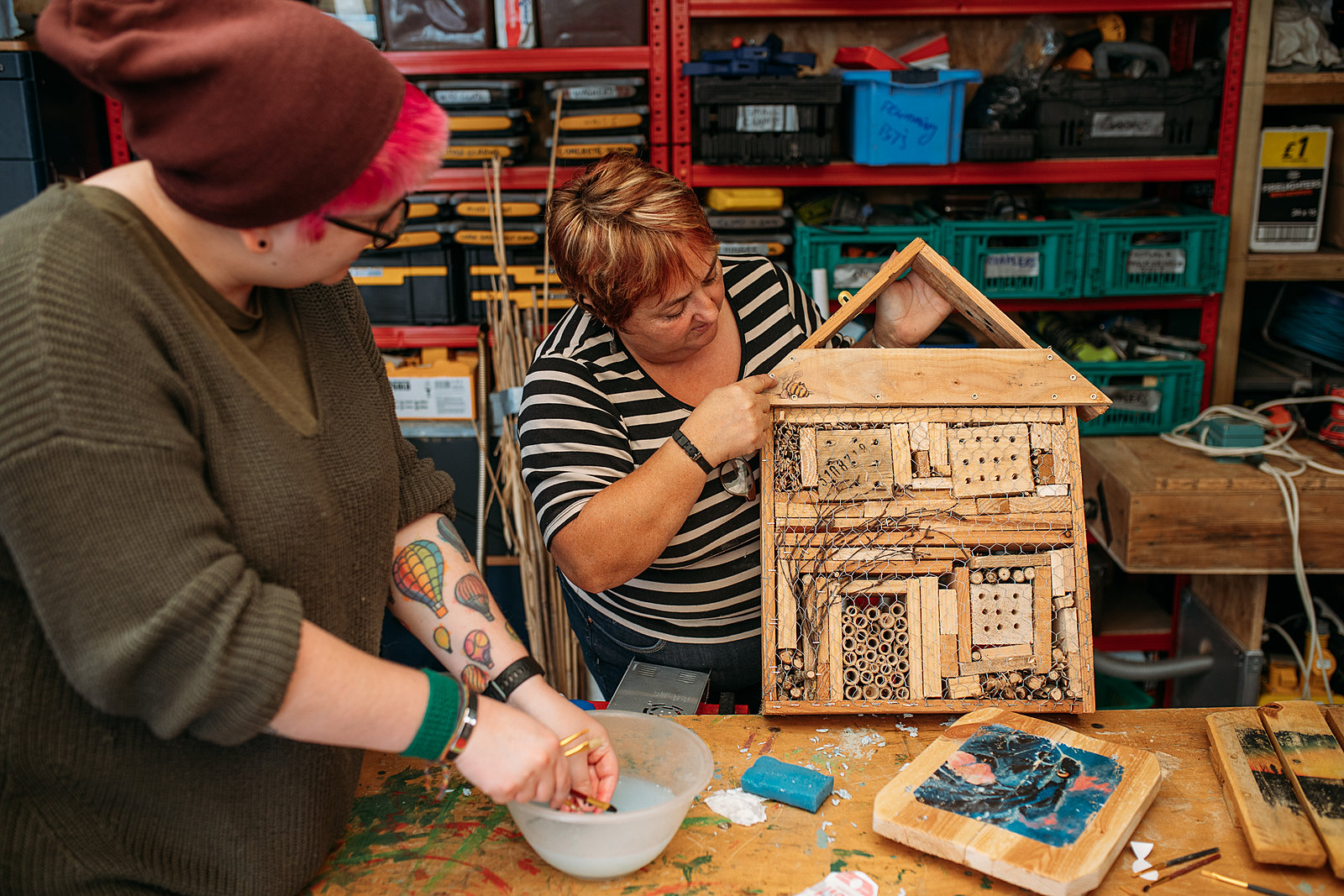 Make a bird or bug house from recycled material