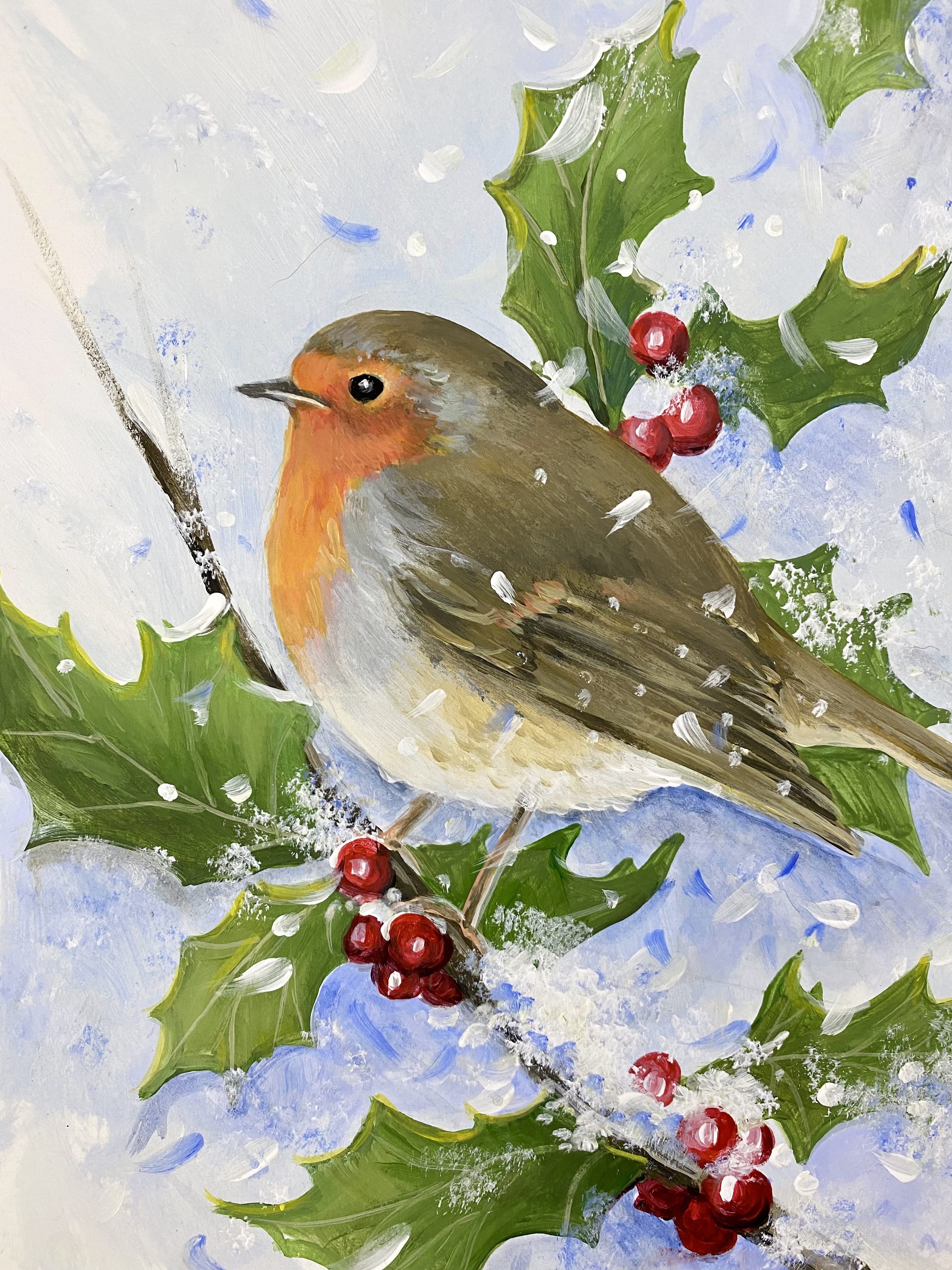 Snowy Robin Acrylic Painting