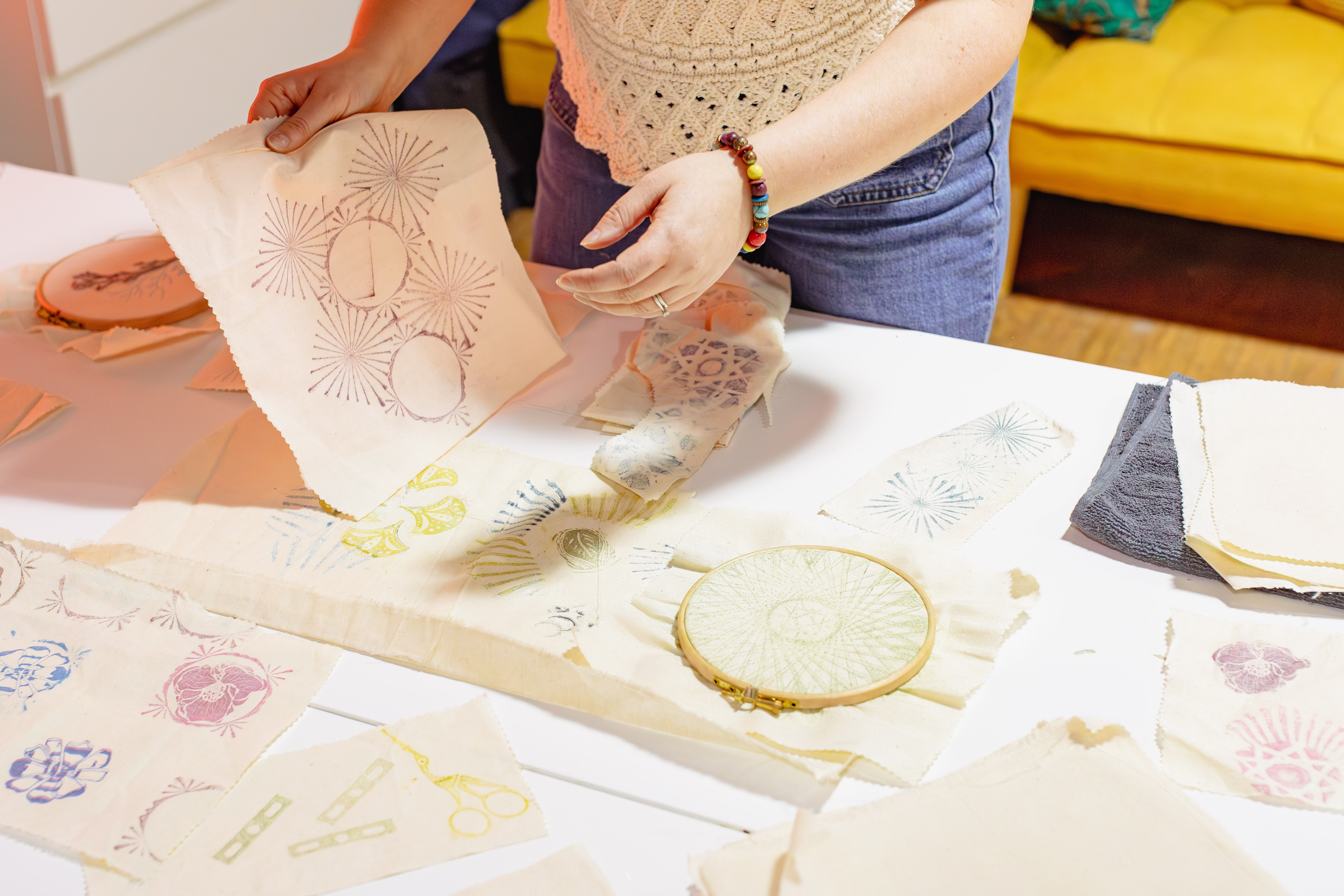 Festive Stamp & Stitch - Print your own Christmas Stocking and Festive Decorations in this embroidery and print-making workshop