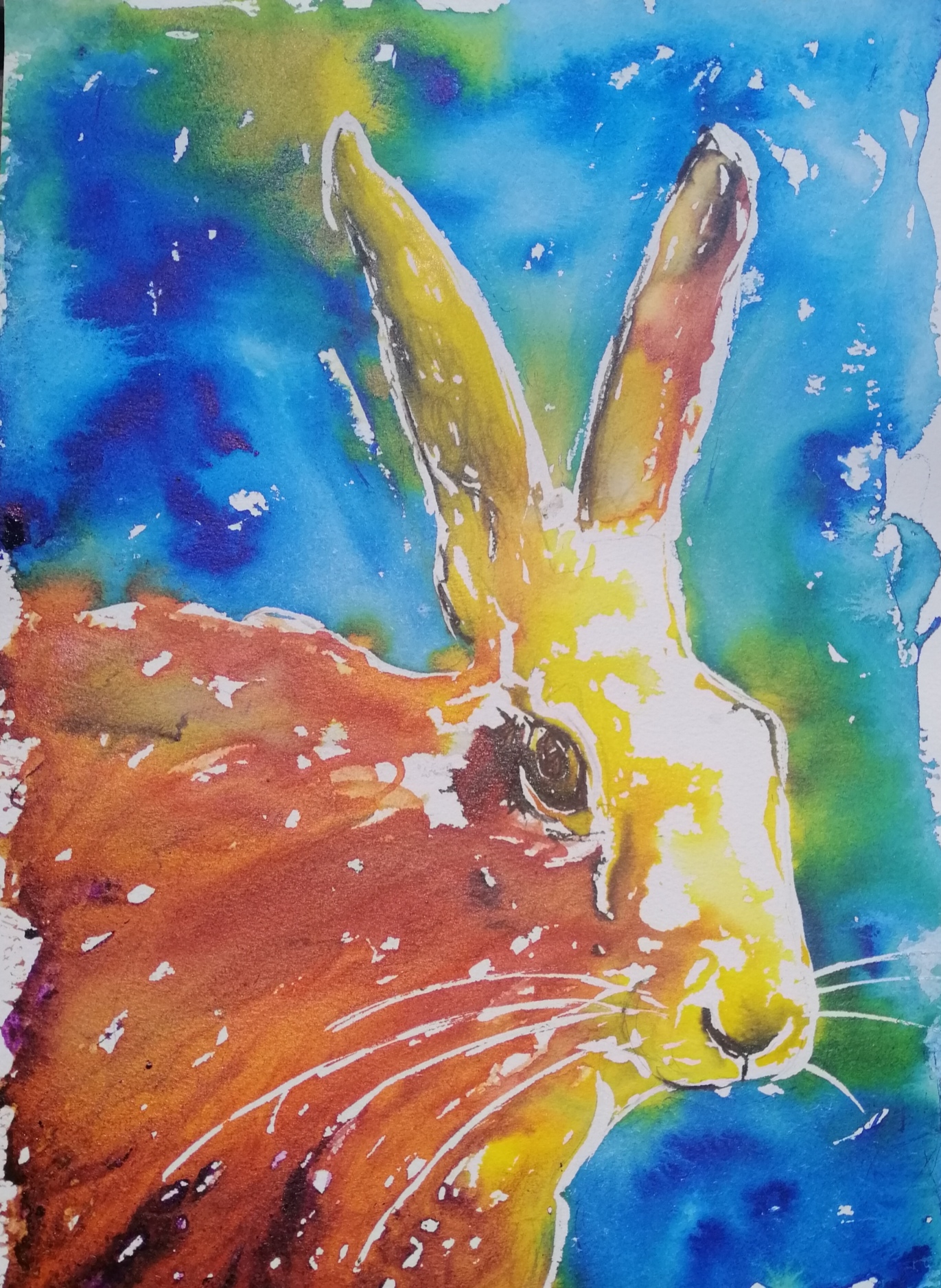 Hare in Vibrant mixed media and inks 19mins