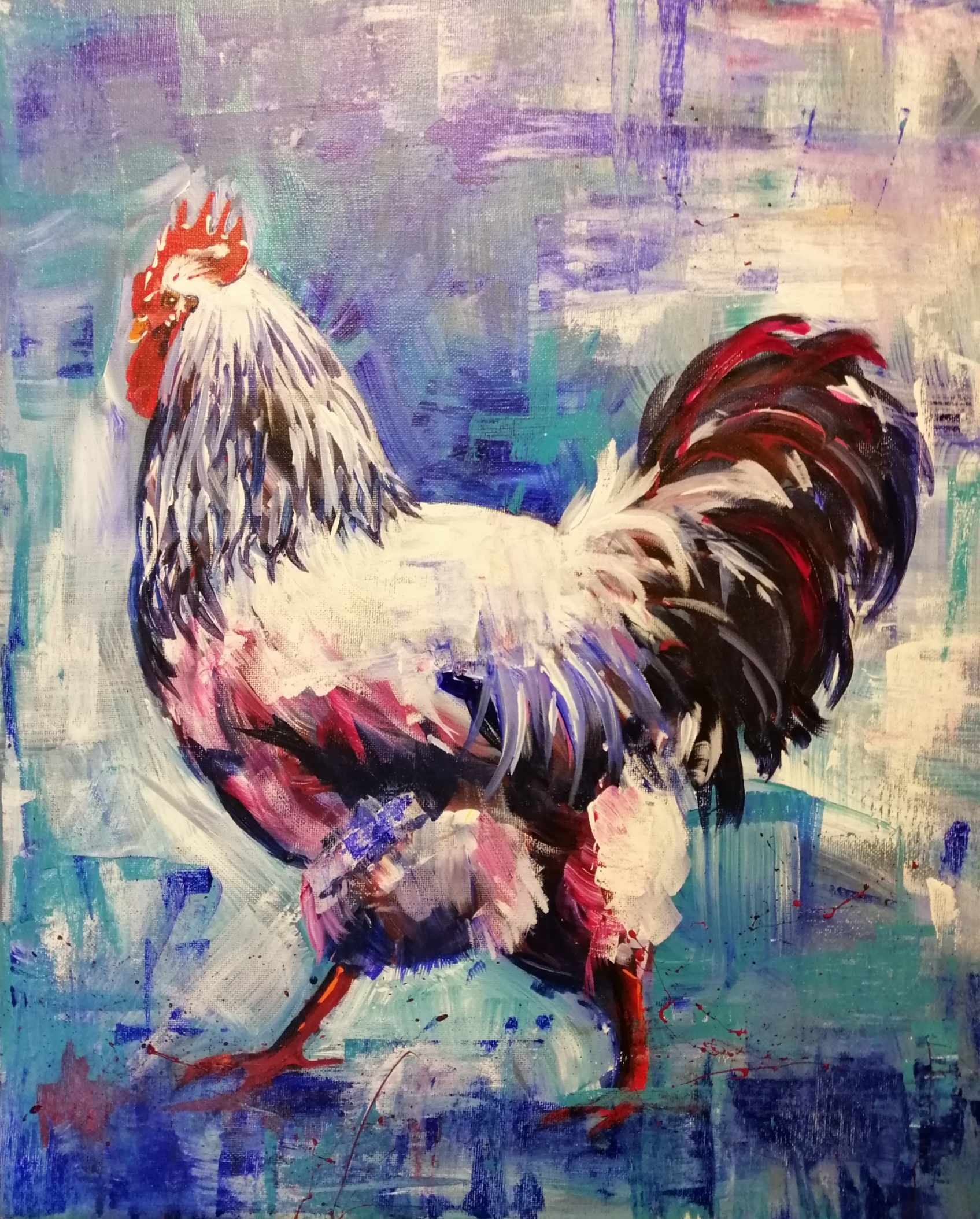 Vibrant Rooster in acrylics 55mins