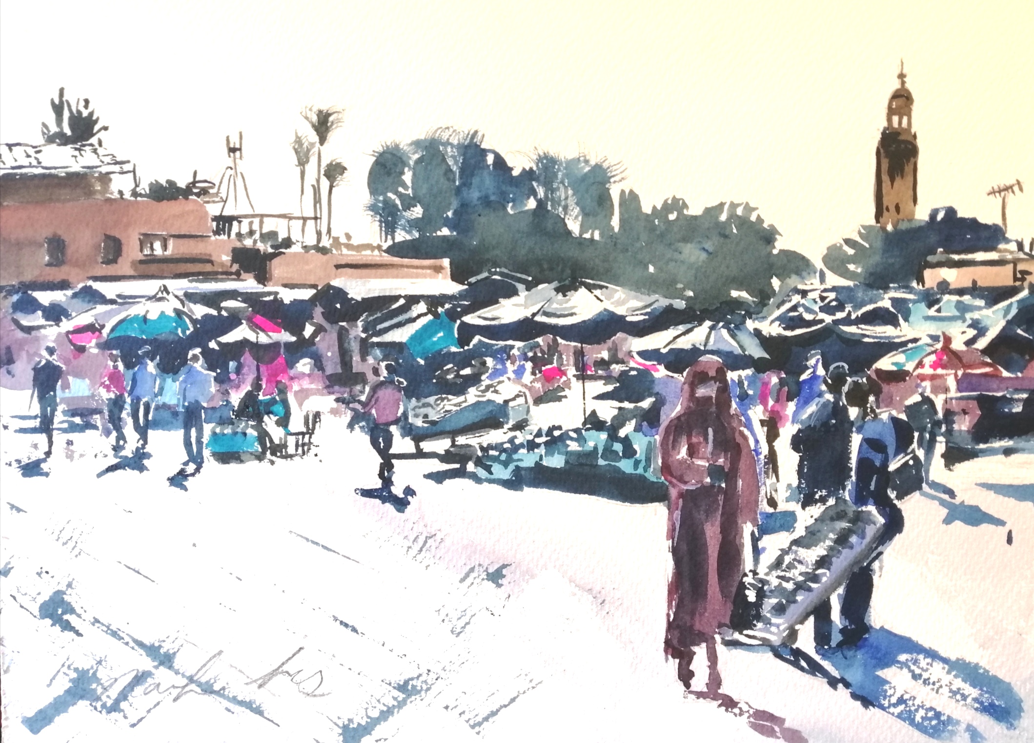 Marrakech Medina in watercolour 58mins