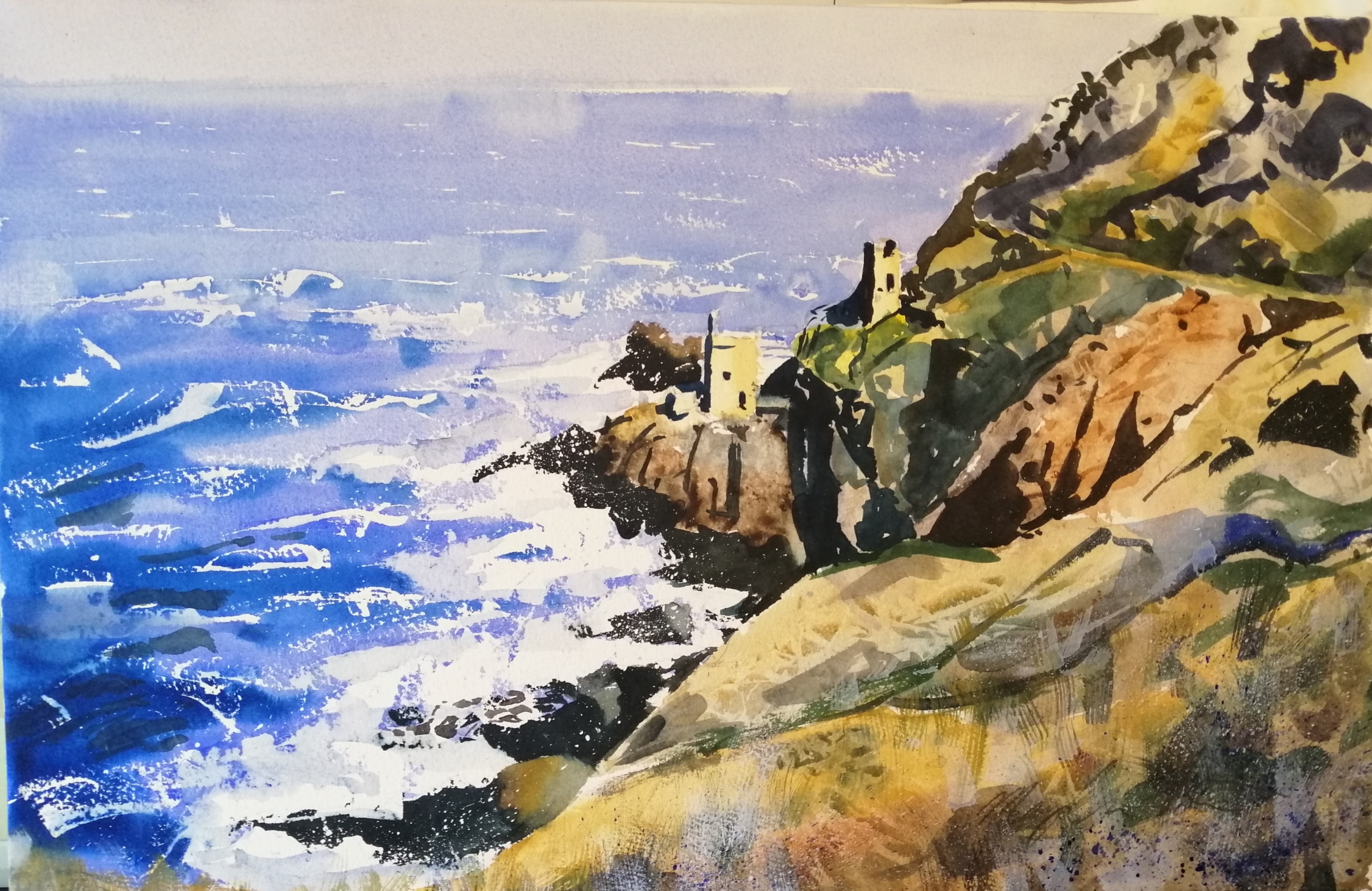 Botallack Tin Mine in watercolour 50mins