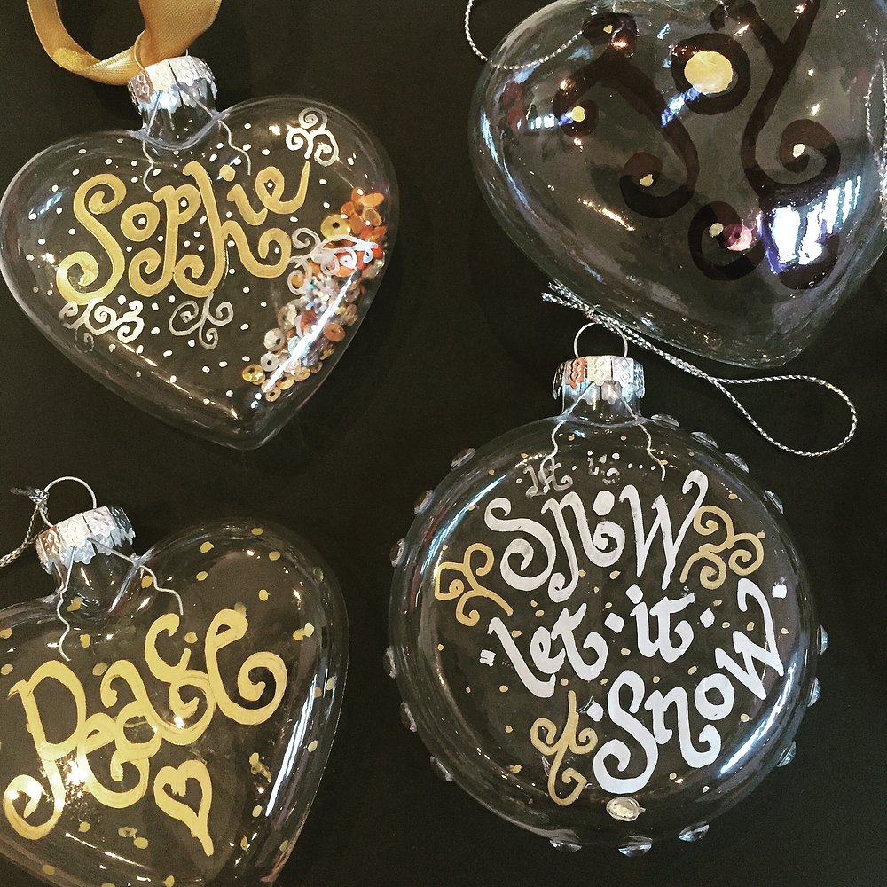 Personalised Christmas calligraphy baubles